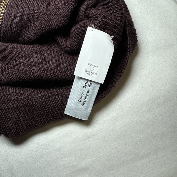 J Crew Womens Size XS Brown Merino Wool Ruffle Moto Sweater Zip Up Crewneck NWOT - Picture 10 of 14